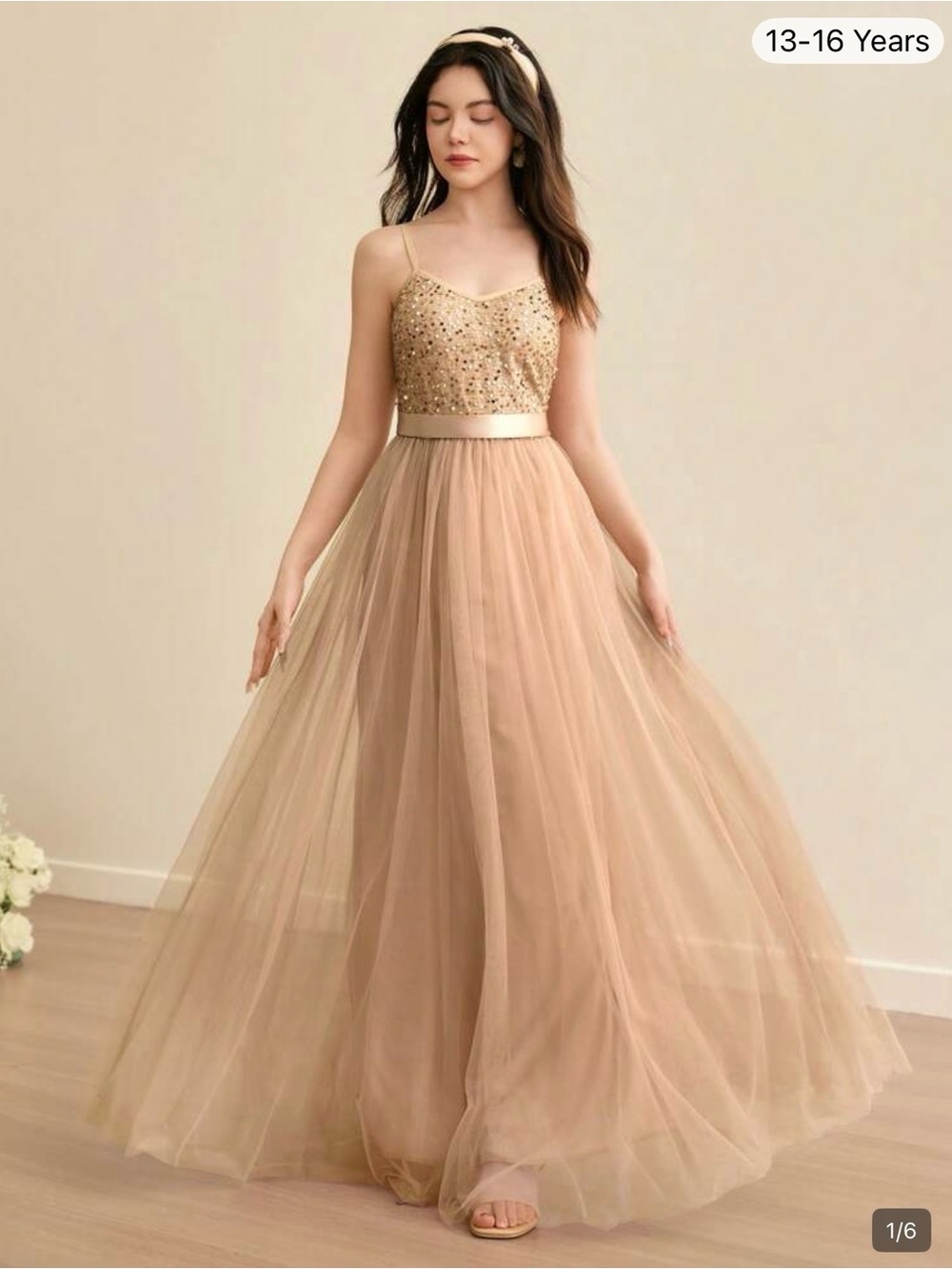 SHEIN Champagne Sequin Tulle A-Line Dress